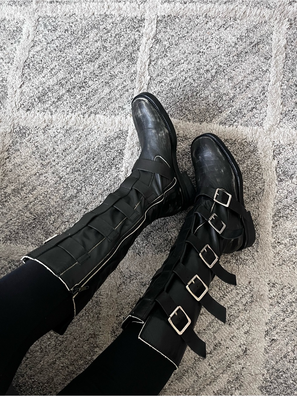 Miista Black Knee-High Lace-Up Boots with Buckle Straps